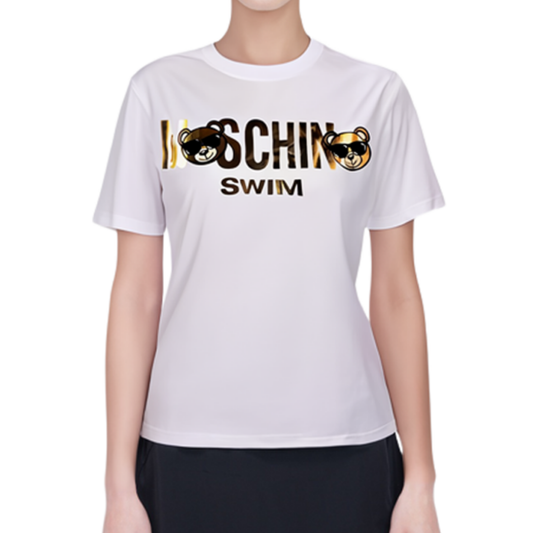 Moschino Gold Foil Bear Logo Tee White