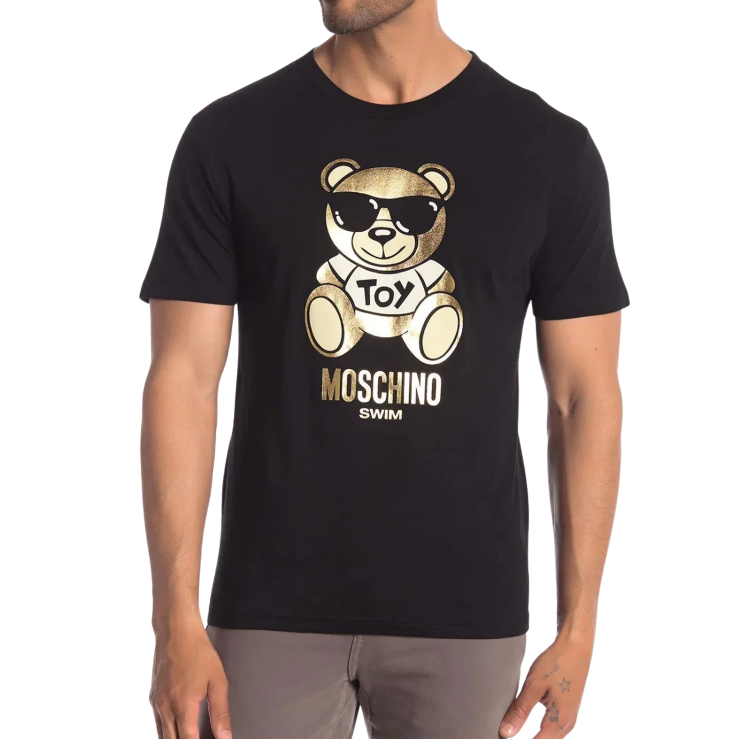 Moschino Swim Toy Bear Gold Foil Tee Black