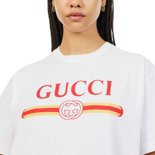 Gucci Logo Print Crew Neck White T-Shirt for Women