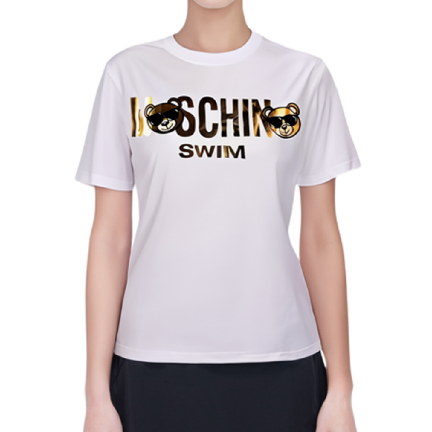Moschino Gold Foil Bear Logo Tee White Model Front