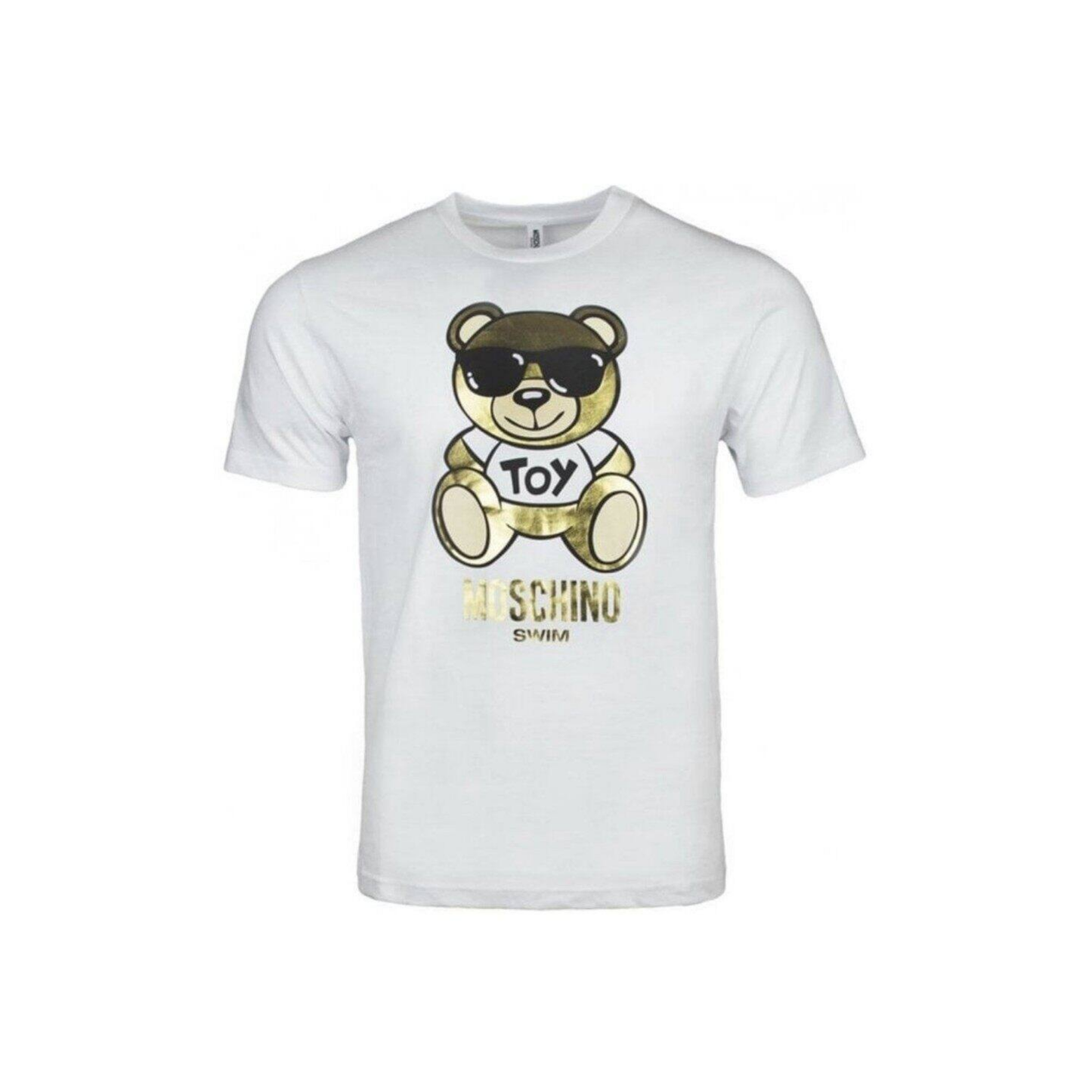 Moschino Swim Toy Bear Gold Foil Tee White Front