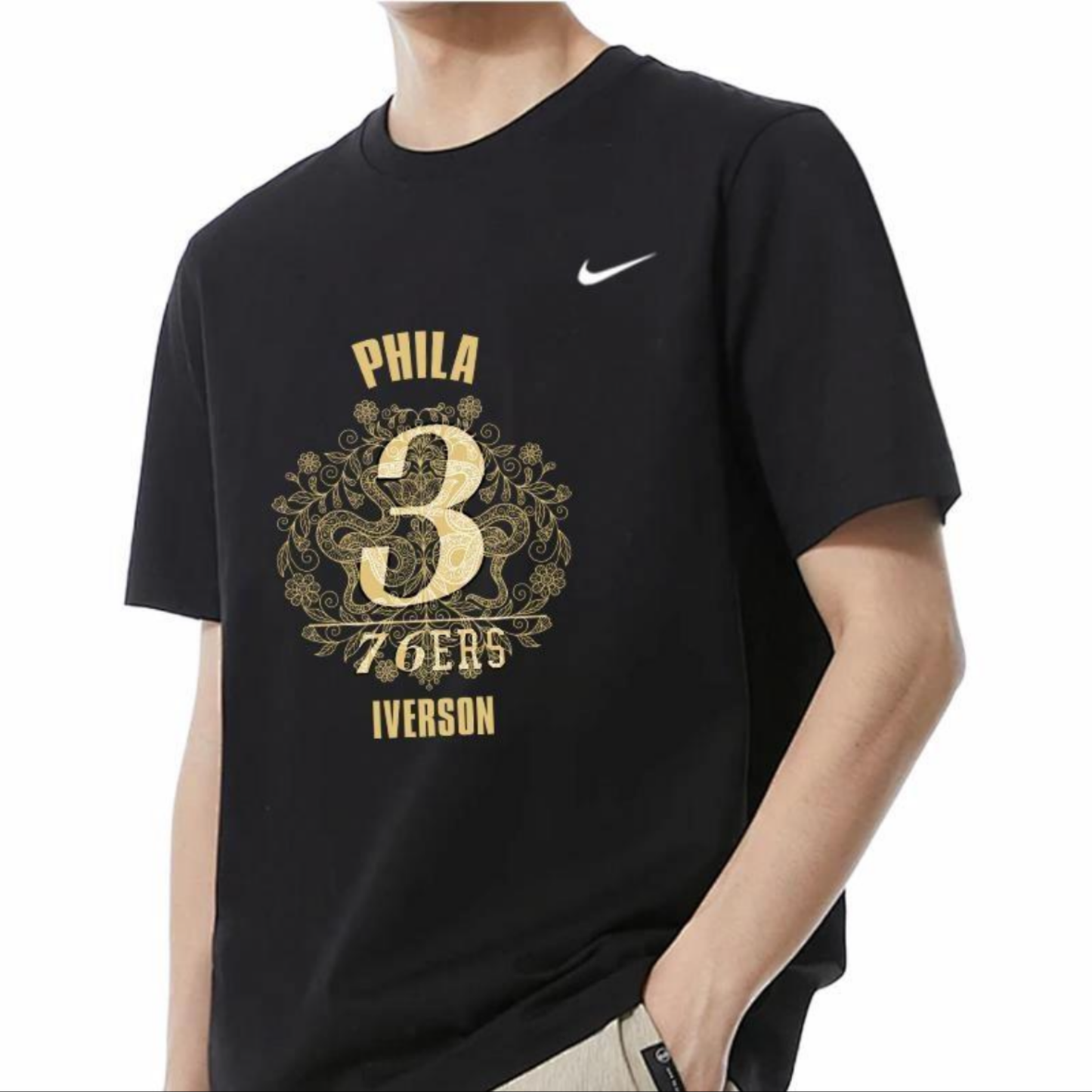 Nike Dri-Fit UV Hyverse Short Sleeve Tee Black Allen Iverson Front Logo