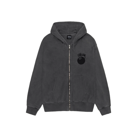 Stüssy 8 Ball Pigment Dyed Zip Hoodie Black FW24 Front