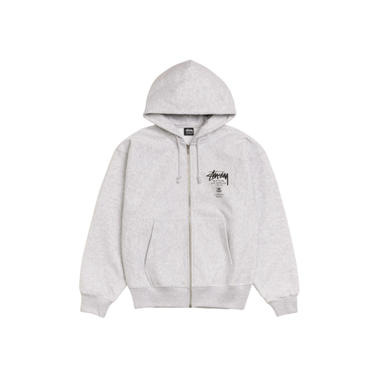 Stüssy World Tour Zip Hoodie Ash Heather Front