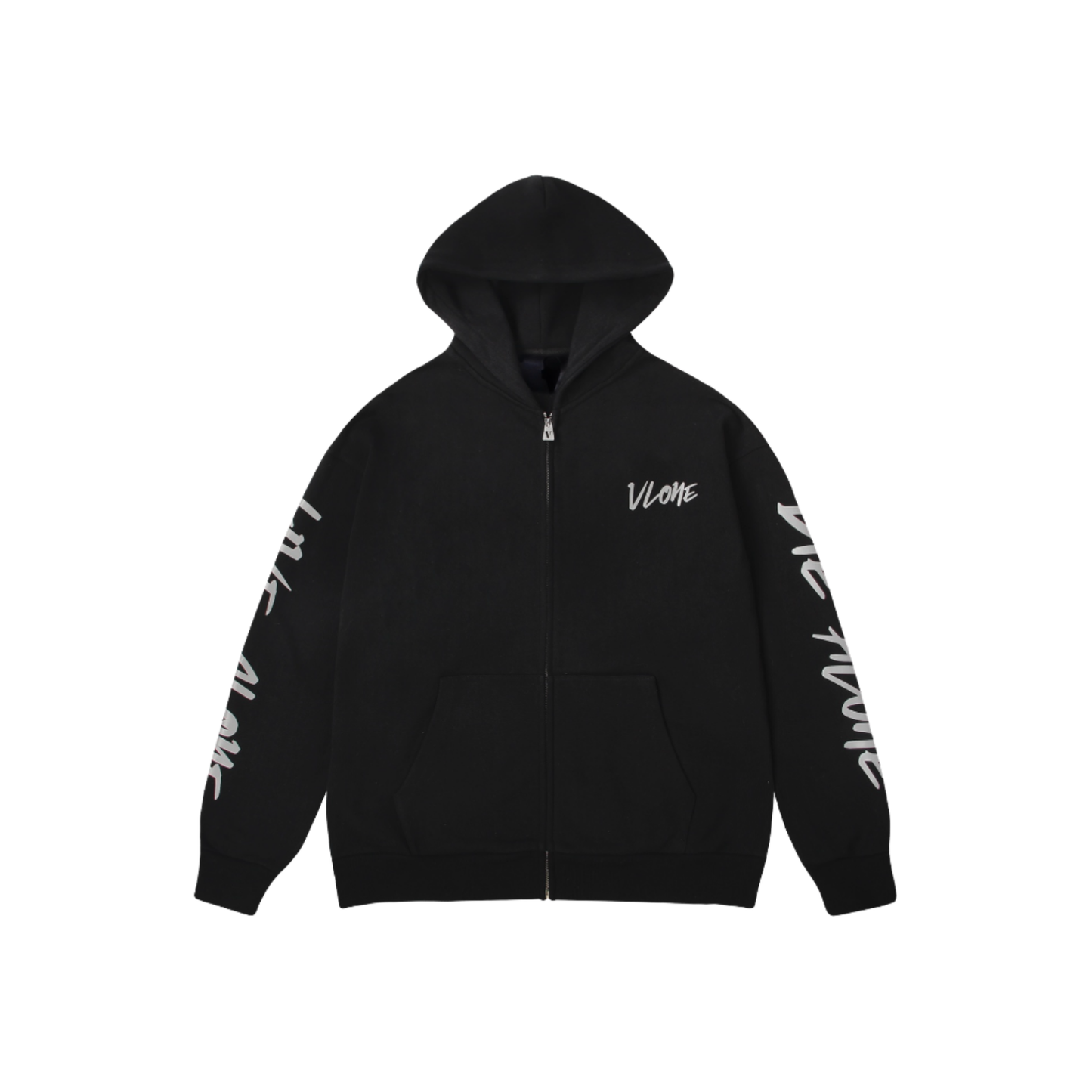 VLONE 3M Graffiti Lettering Zip Up Hoodie Black Front