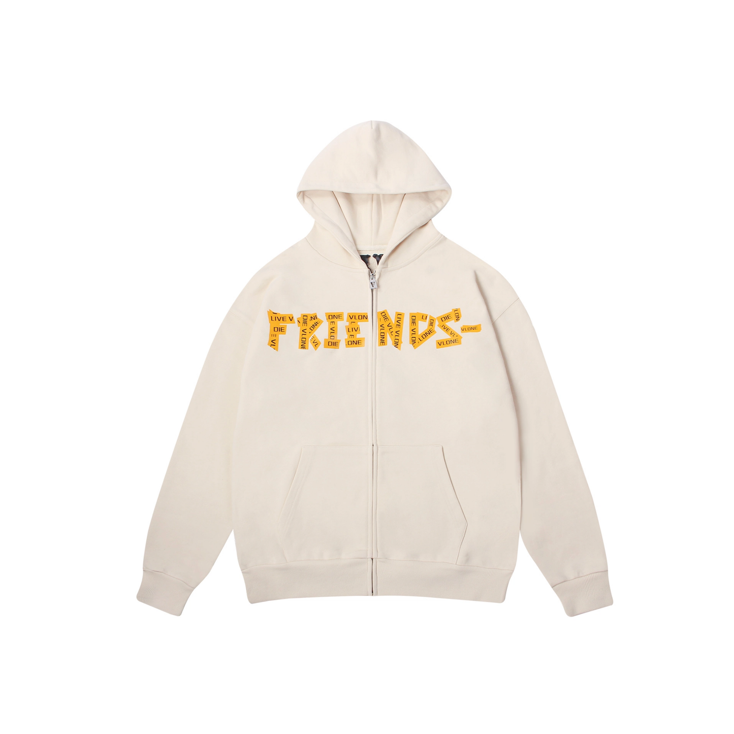 VLONE Friends Tape Zip Up Hoodie Beige Front