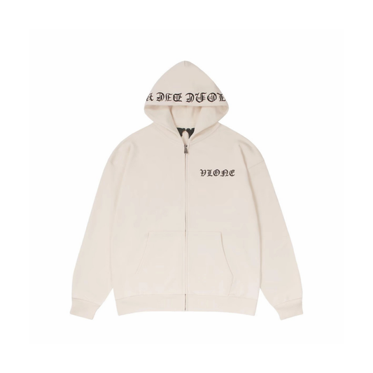 VLONE Gothic Zip Up Hoodie Beige Front