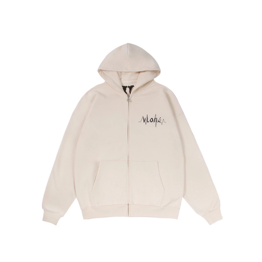 VLONE Love Logo Zip Hooded Jacket Cream Front