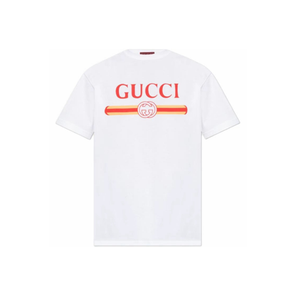Gucci Logo Print Crew Neck White T-Shirt for Women