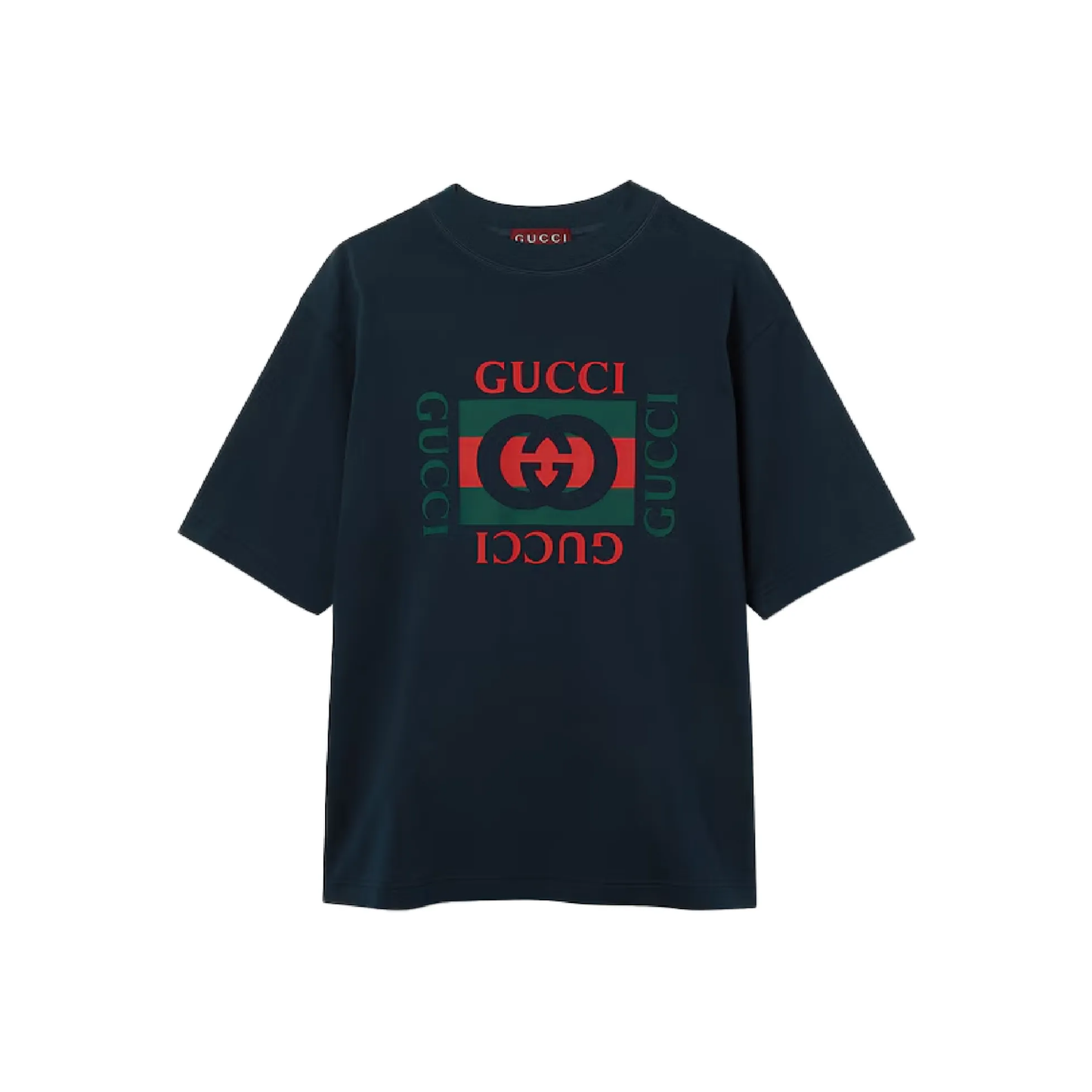 Gucci Cotton Jersey T-Shirt with Gucci Print Navy
