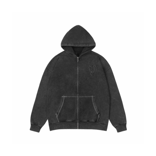 VLONE Embroidered Washed Zip Up Hoodie Black