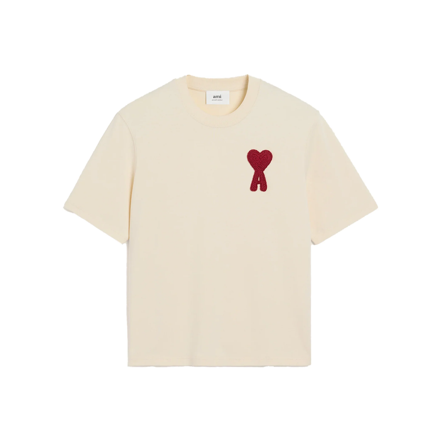 AMI PARIS Ami De Coeur Red Patch Tee White Cream SS25