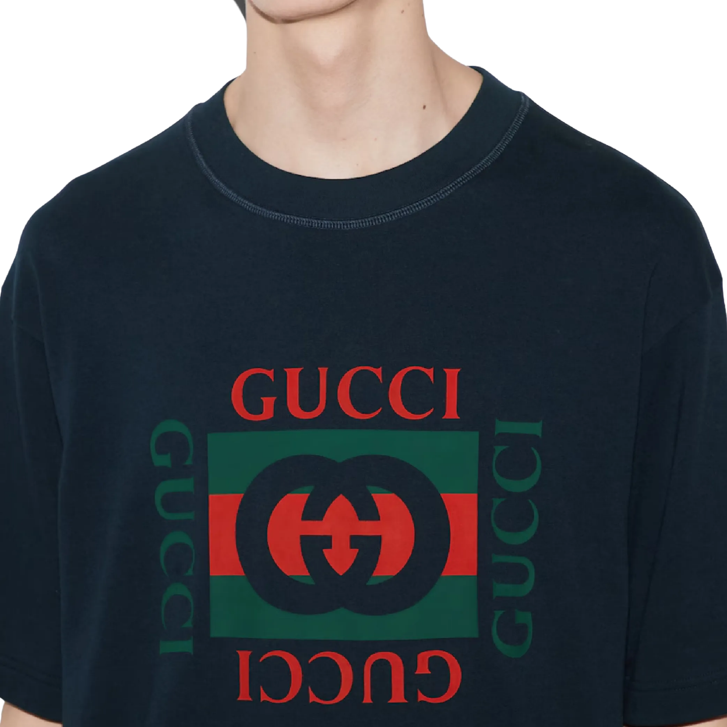 Gucci Cotton Jersey T-Shirt with Gucci Print Navy