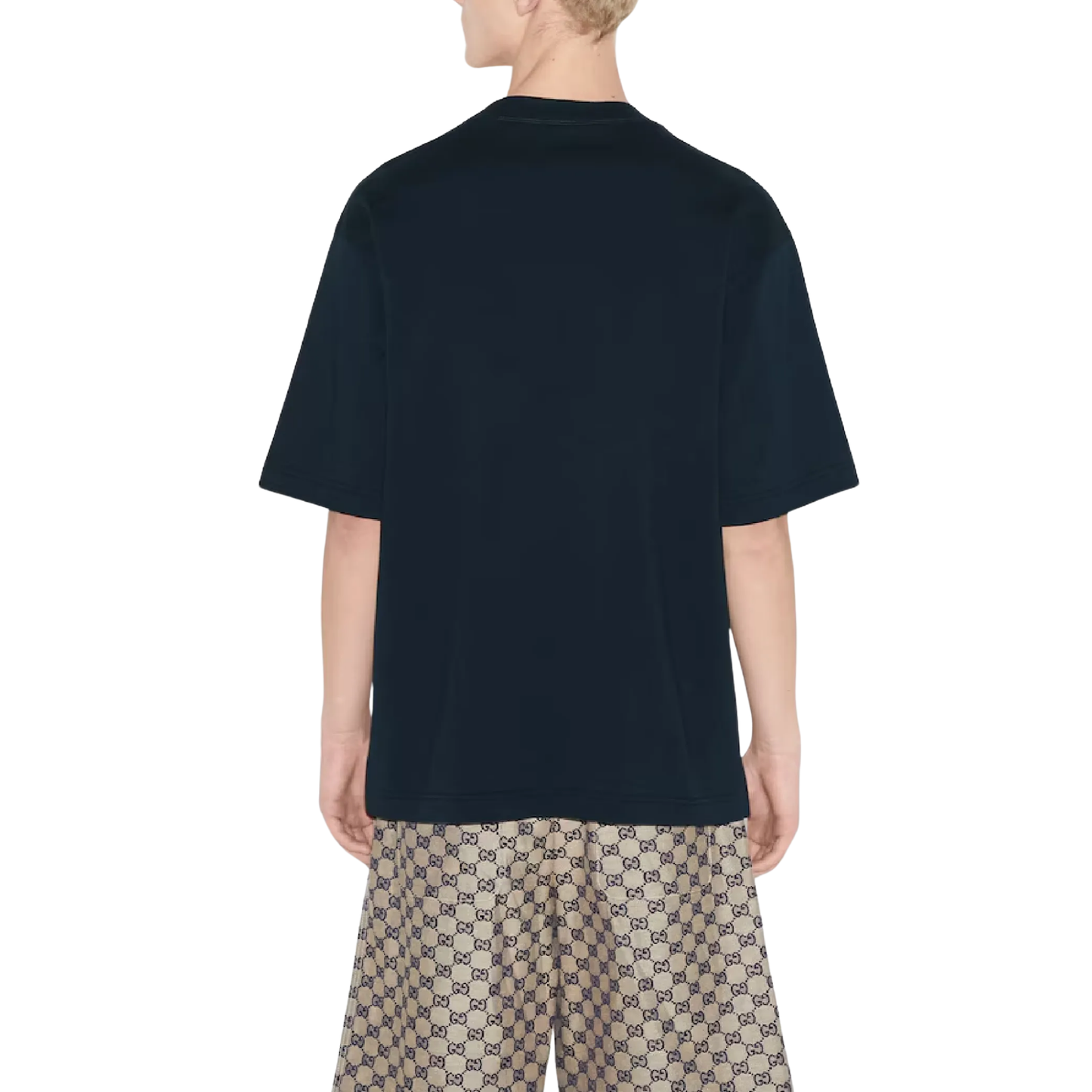 Gucci Cotton Jersey T-Shirt with Gucci Print Navy