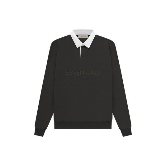Fear of God Essentials Waffle Henley Rugby Polo Off Black SS23