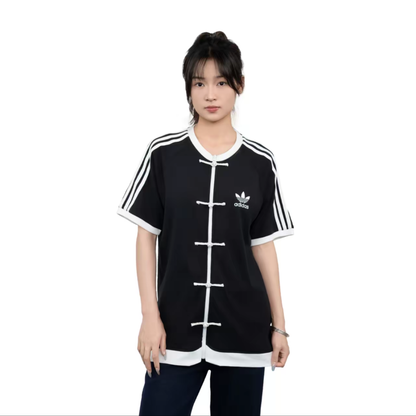 Adidas Adicolor Classics 3-Stripes Tee Black Modern Chinese Tang Suit KB2459 Model Front