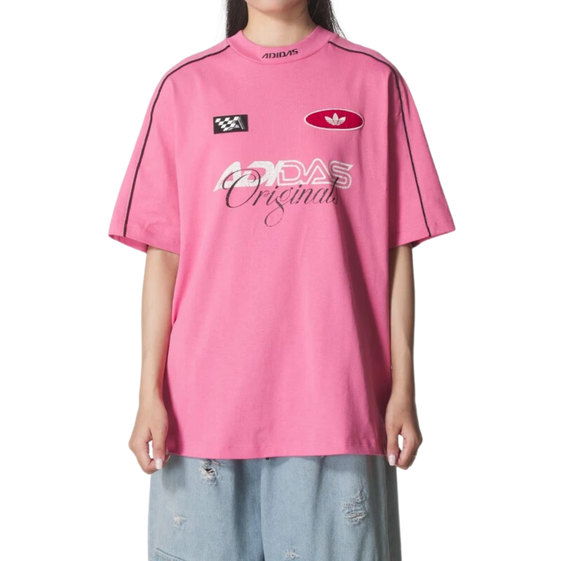 Adidas Moto GFX Tee Pink KG6679 Model Front