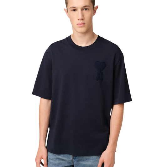 AMI PARIS Ami De Coeur Patch Tee Navy Blue SS25 Model Front