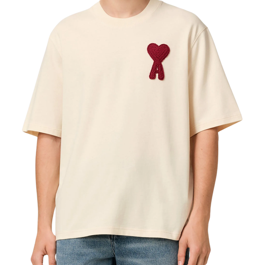 AMI PARIS Ami De Coeur Red Patch Tee White Cream SS25 Front Logo
