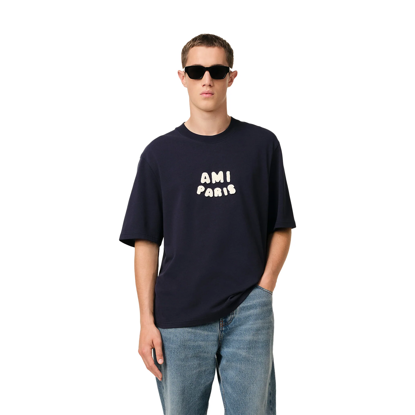 AMI PARIS Ami Paris Patch Tee Navy Blue SS25 Model Front
