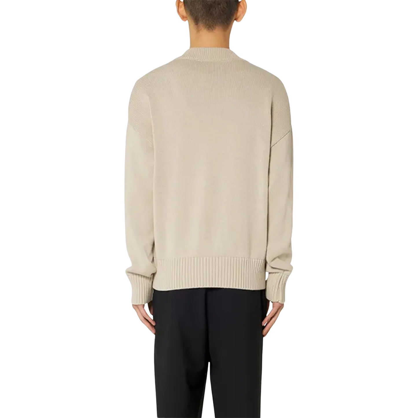 AMI PARIS Logo Intarsia Alpaca Blend Cardigan Beige White SS22 Model Back