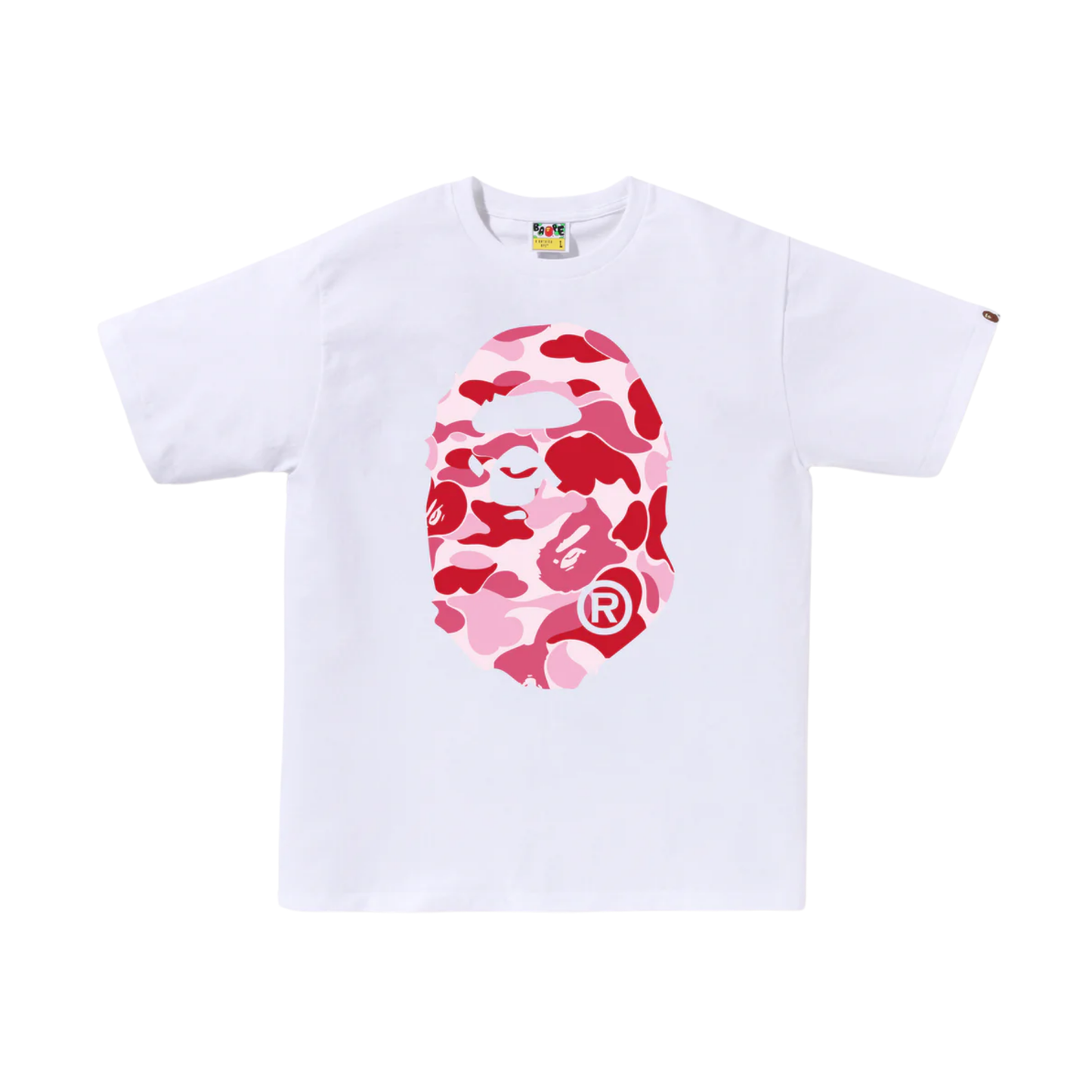 BAPE ABC Camo Big Head Ape Tee White Pink Front
