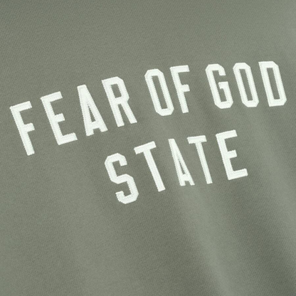 Fear of God Essentials 90s Fit Fleece Hoodie Moss FW25 Front Logo