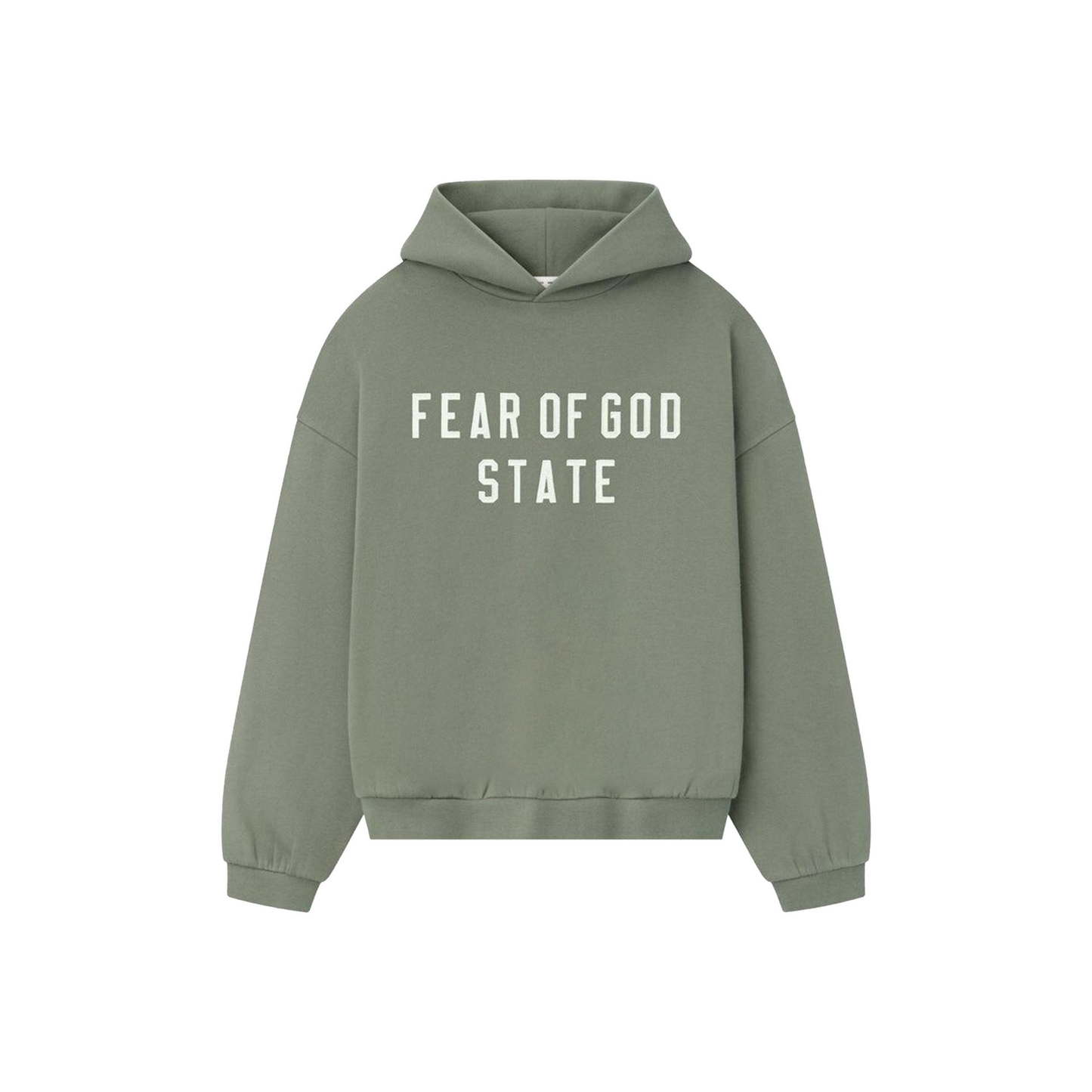 Fear of God Essentials 90s Fit Fleece Hoodie Moss FW25 Front