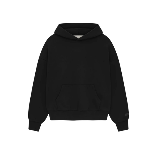 Fear of God Essentials Classic Fit Fleece Hoodie Jet Black SS25 Front