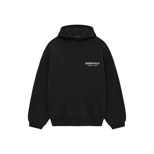 Fear of God Essentials Core Logo Fleece Hoodie Black FW24 Front