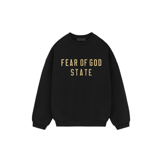 Fear of God Essentials Fleece Crewneck Black FW24 Front