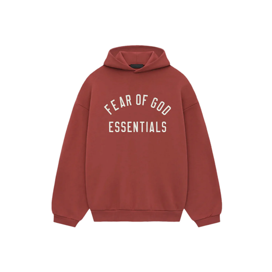 Fear of God Essentials Fleece Hoodie II Crimson FW24 Front