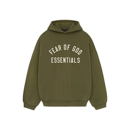 Fear of God Essentials Fleece Hoodie II Military FW24 Front