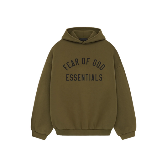 Fear of God Essentials Fleece Hoodie II Olive FW24 Front