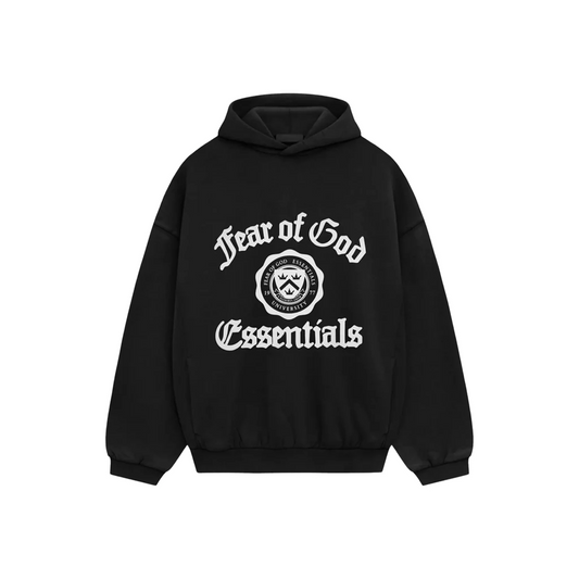 Fear of God Essentials Fleece Vintage Shrunken Hoodie Black FW24 Front