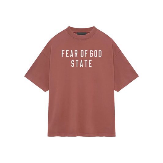 Fear of God Essentials Heavy Crewneck Tee Crimson FW24 Front