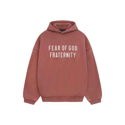 Fear of God Essentials Heavy Fleece Hoodie Crimson FW24 Front