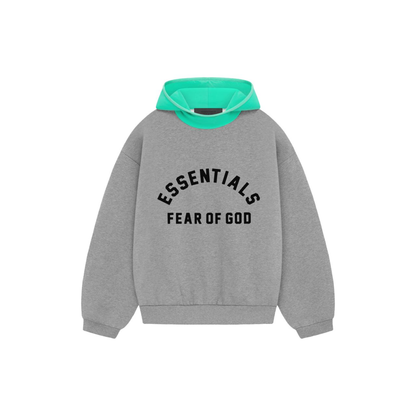 Fear of God Essentials Nylon Fleece Hoodie Dark Heather Oatmeal Mint Leaf SS24 Front