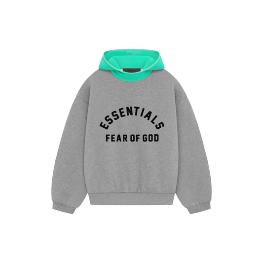 Fear of God Essentials Nylon Fleece Hoodie Dark Heather Oatmeal Mint Leaf SS24 Front