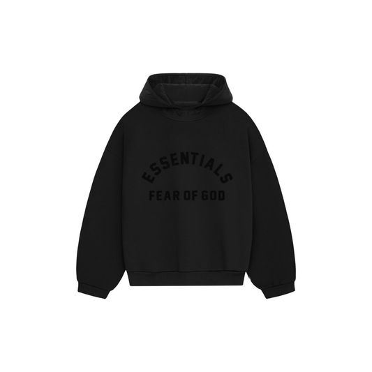 Fear of God Essentials Nylon Fleece Hoodie Jet Black SS24 Front