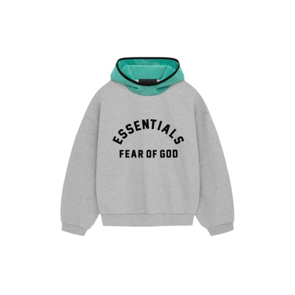 Fear of God Essentials Nylon Fleece Hoodie Light Heather Grey Mint Leaf SS24 Front
