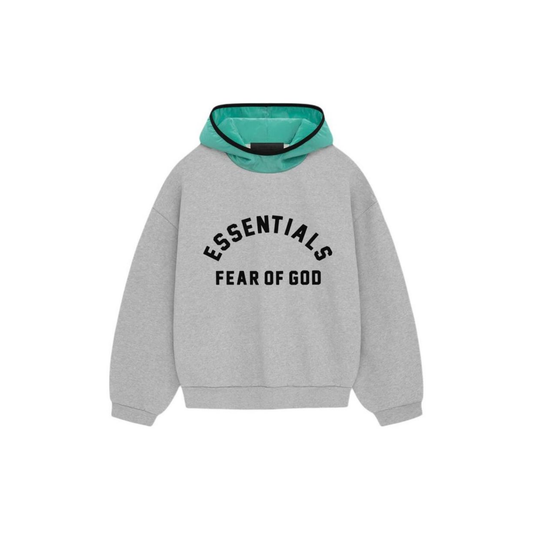 Fear of God Essentials Nylon Fleece Hoodie Light Heather Grey Mint Leaf SS24 Front