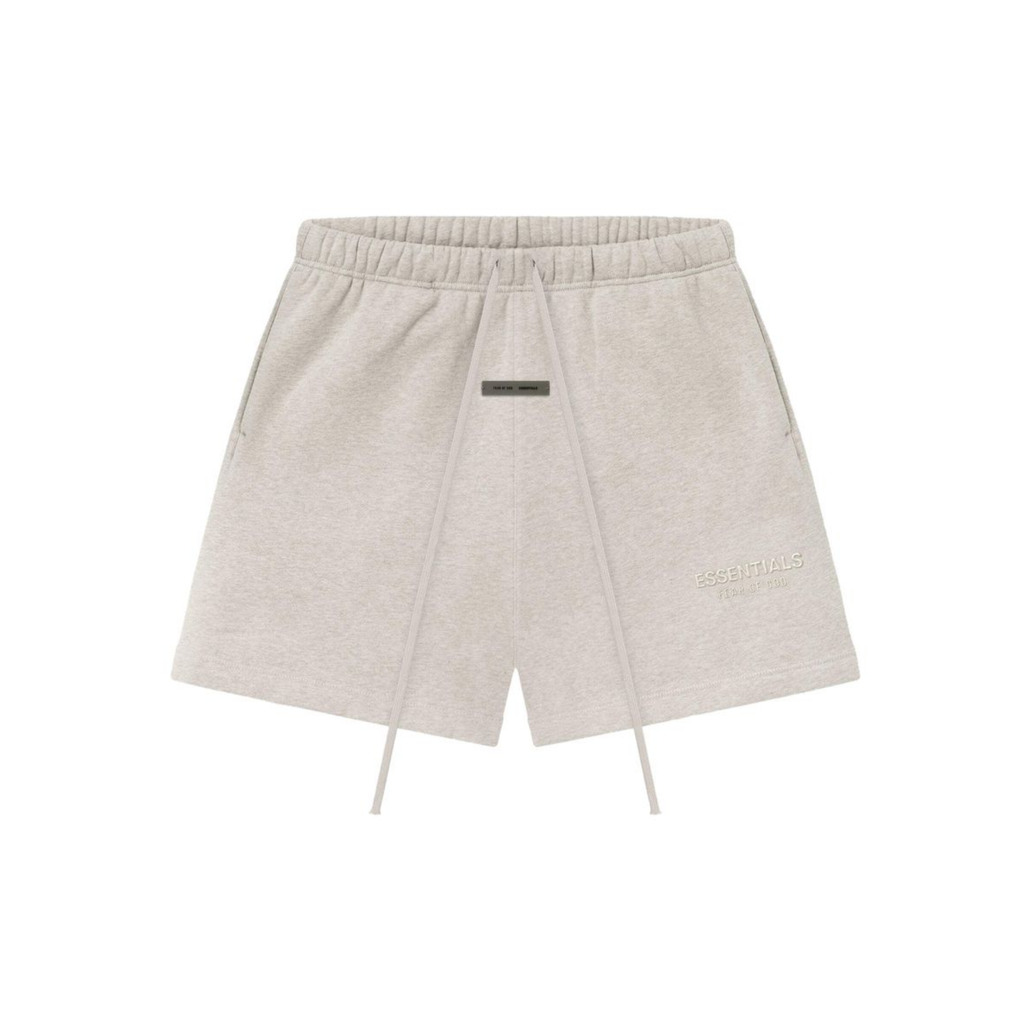 Fear of God Essentials Soccer Fleece Shorts Heather Stone SS25 Front
