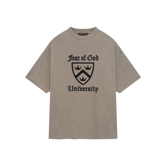 Fear of God Essentials University Logo Heavy Crewneck Tee Heather Grey FW24 Front