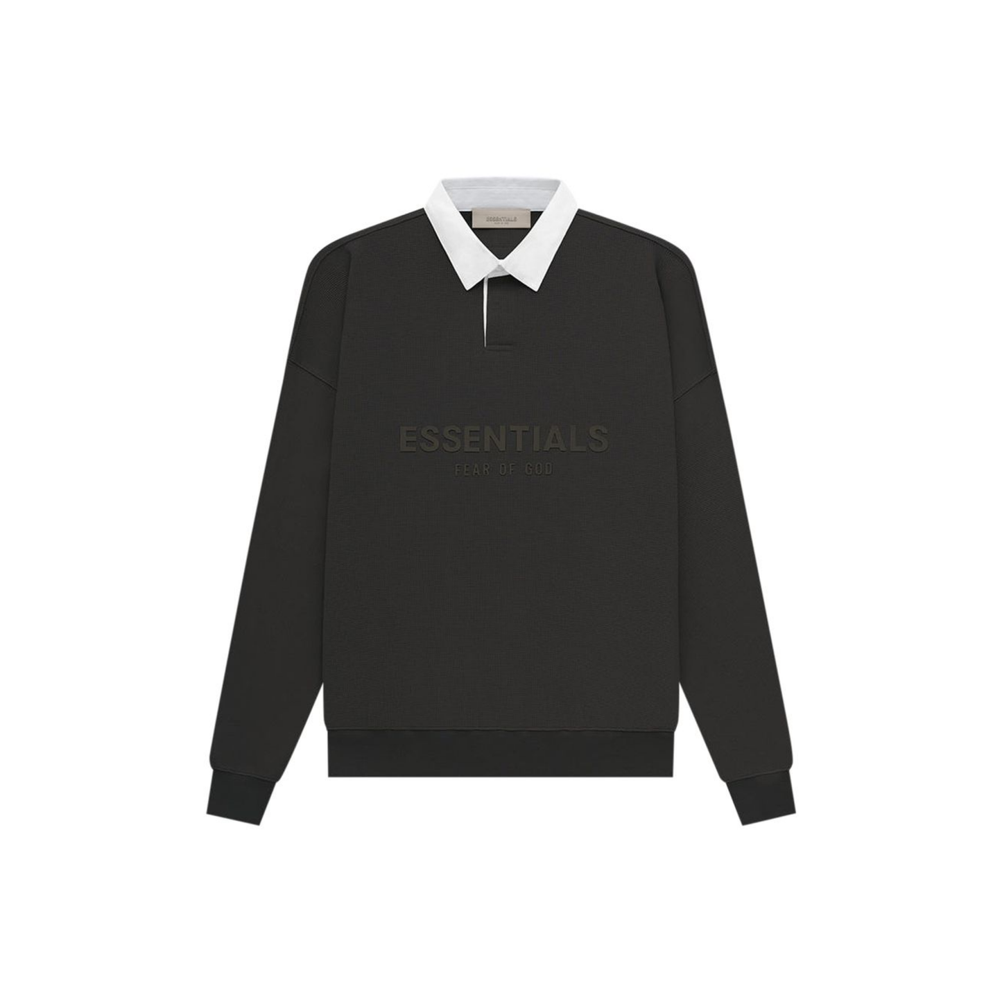 Fear of God Essentials Waffle Henley Rugby Polo Off Black SS23 Front