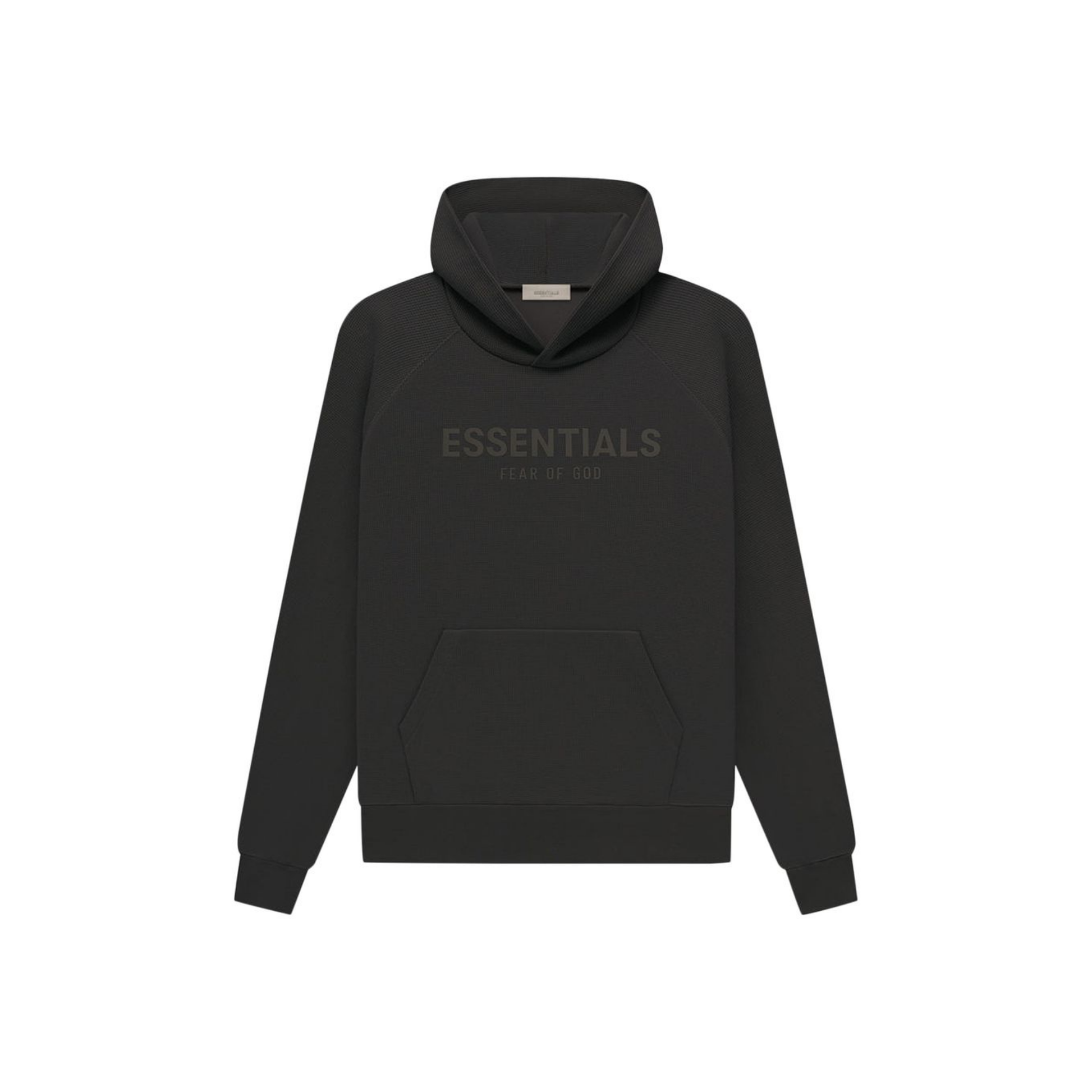 Fear of God Essentials Waffle Raglan Hoodie Off Black SS23 Front