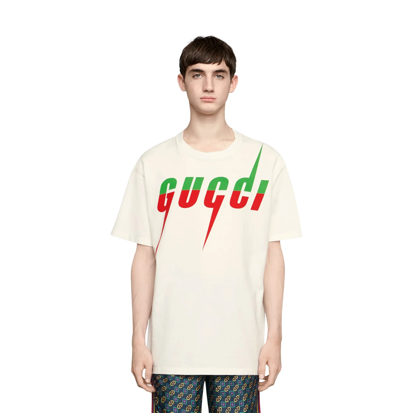 Gucci Blade Print T-Shirt White SS21 Model Front