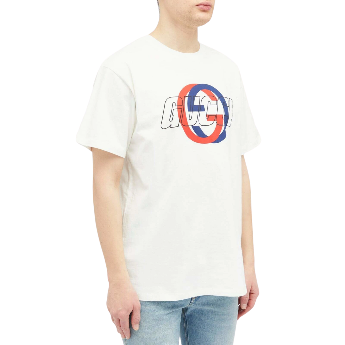 Gucci Cotton Jersey Printed T-Shirt Off White Model Front