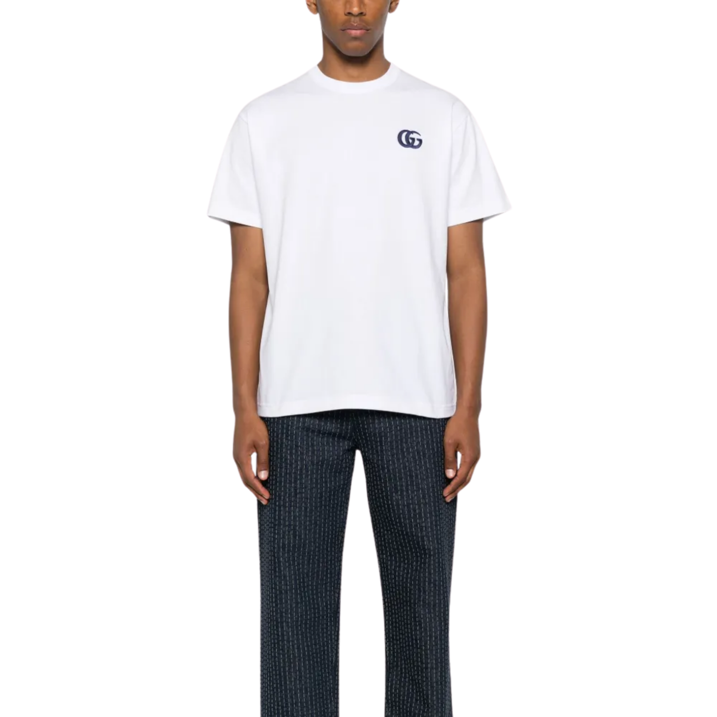 Gucci GG Embroidered Logo Tee White Model Front