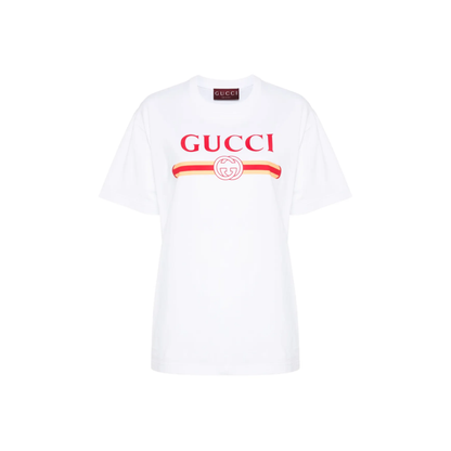 Gucci Logo Print Cotton T-Shirt White Front